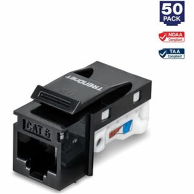 TRENDnet TC-K50C6BK  Cat6 Keystone Jack  Black– 50-Pack
