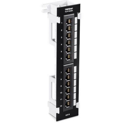 TRENDnet 12-Port Cat6 Unshielded Patch Panel,TC-P12C6V, Wall Mount,Included 89D Bracket,Vertical or Horizontal Installation, Compatible w/ Cat5e & Cat6 RJ45 Cabling, 110 IDC Type Terminal Blocks Black