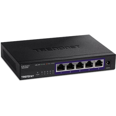 TRENDnet TEG-S350 5-Port 2.5G Unmanaged Network Switch  Fanless Metal Housing  Wall Mountable  Black