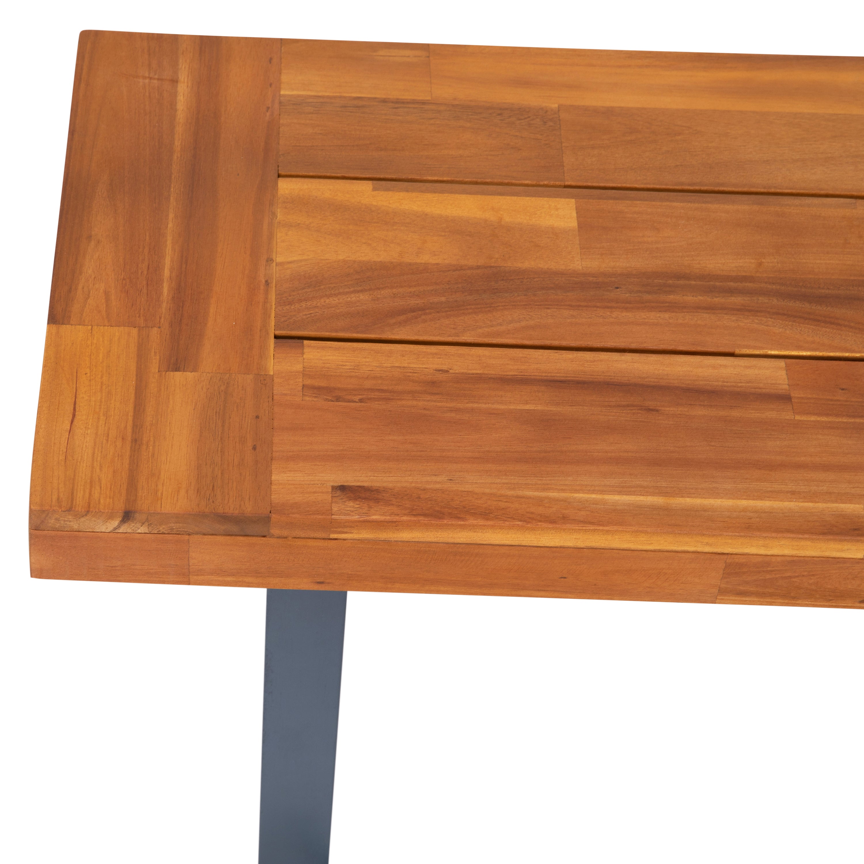 Martindale Solid Acacia Wood Patio Dining Bench for 2 with Slatted Top and Gray Flared Wooden Legs in a Natural Finish