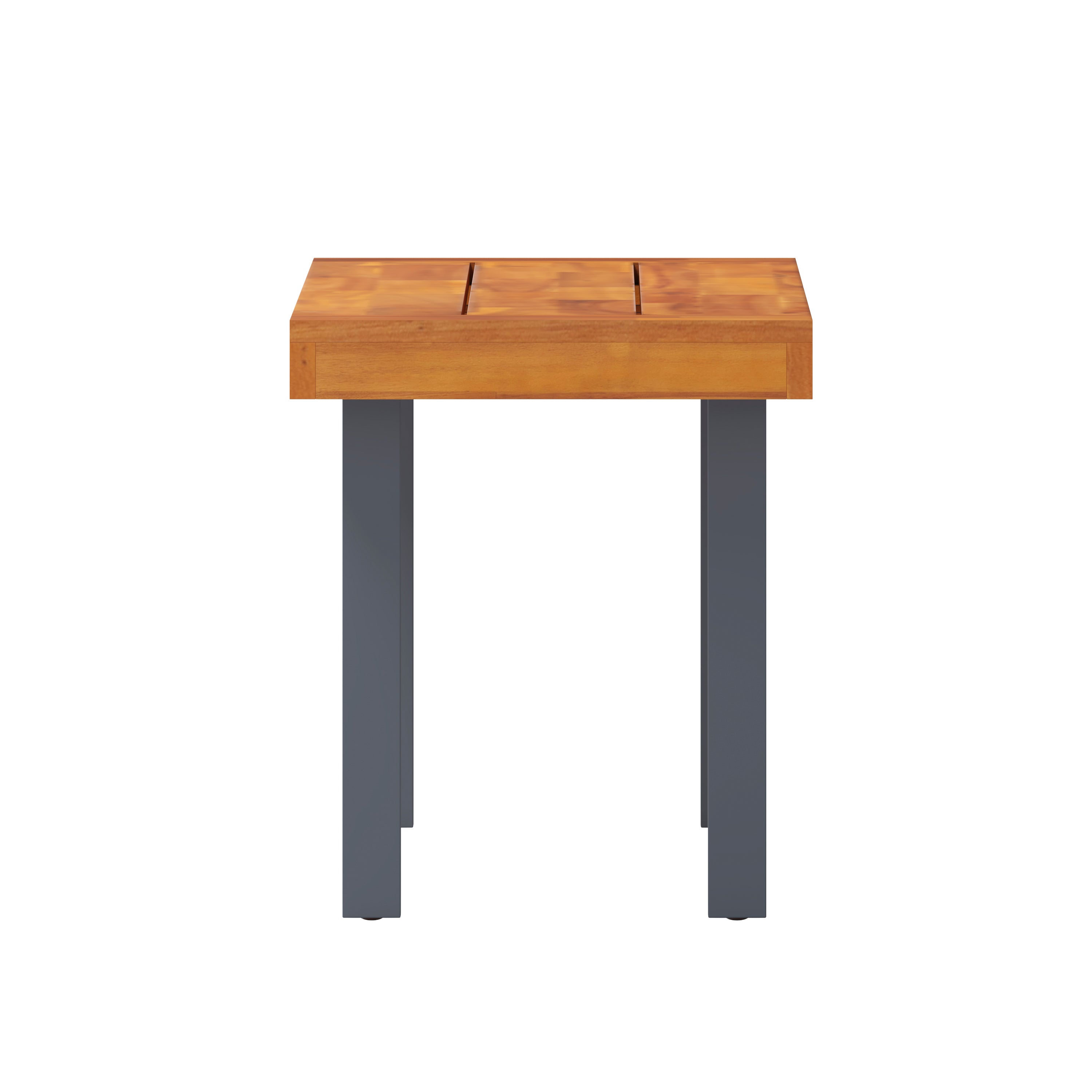 Martindale Solid Acacia Wood Patio Dining Bench for 2 with Slatted Top and Gray Flared Wooden Legs in a Natural Finish