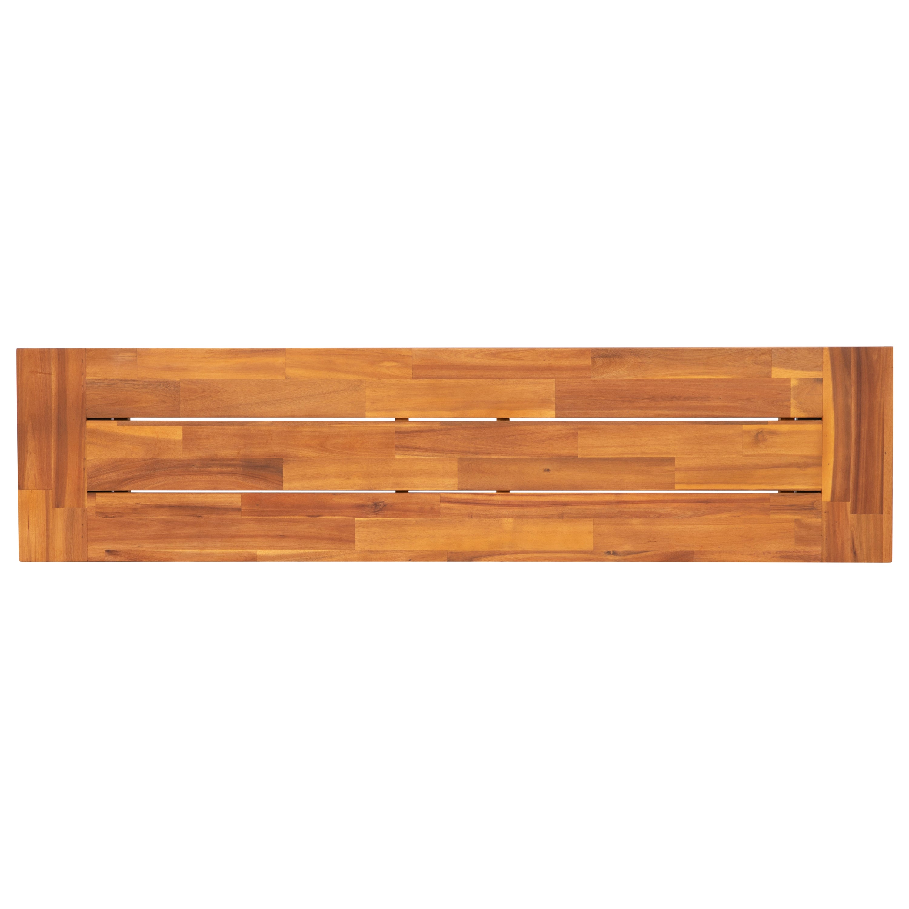 Martindale Solid Acacia Wood Patio Dining Bench for 2 with Slatted Top and Gray Flared Wooden Legs in a Natural Finish