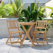 Martindale 3 Piece Folding Patio Bistro Set, Indoor/Outdoor Acacia Round Wood Table and 2 Chair Set with Slatted Design, Natural Finish