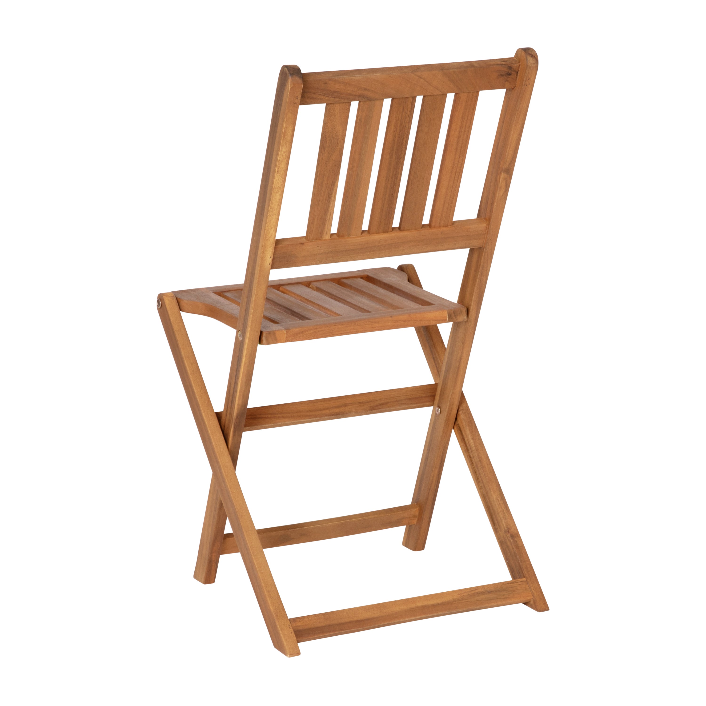Martindale 3 Piece Folding Patio Bistro Set, Indoor/Outdoor Acacia Round Wood Table and 2 Chair Set with Slatted Design, Natural Finish