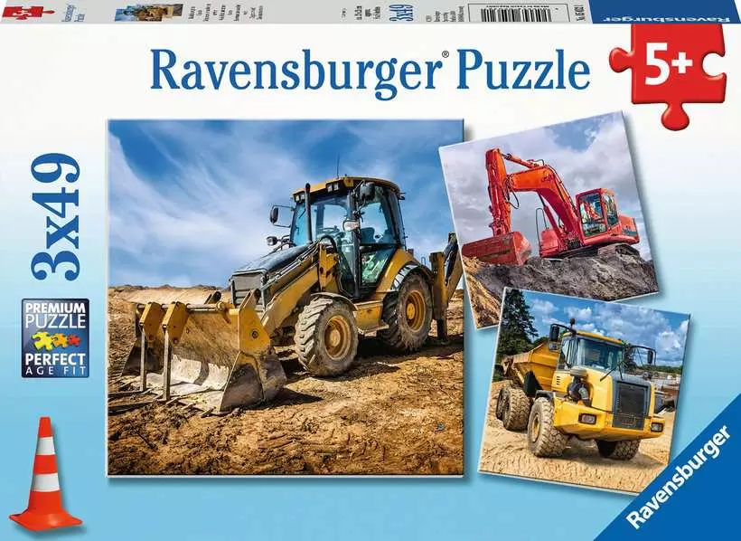 Diggers at Work! - Children's Puzzle, 3 Puzzles x 49 Pieces