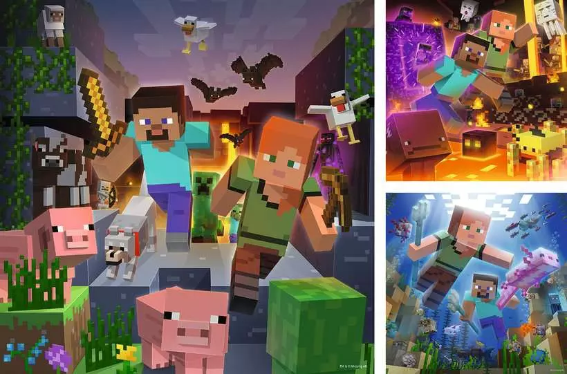 Minecraft Biomes - Children's Puzzle, 3 Puzzles x 49 Pieces