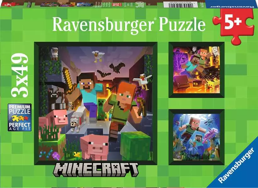 Minecraft Biomes - Children's Puzzle, 3 Puzzles x 49 Pieces