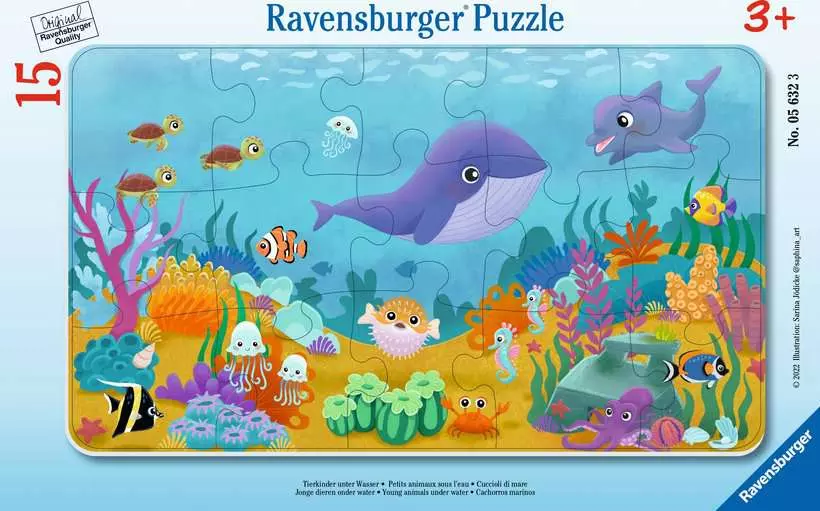 Young Animals Under Water - Children's Puzzle, 15 Pieces