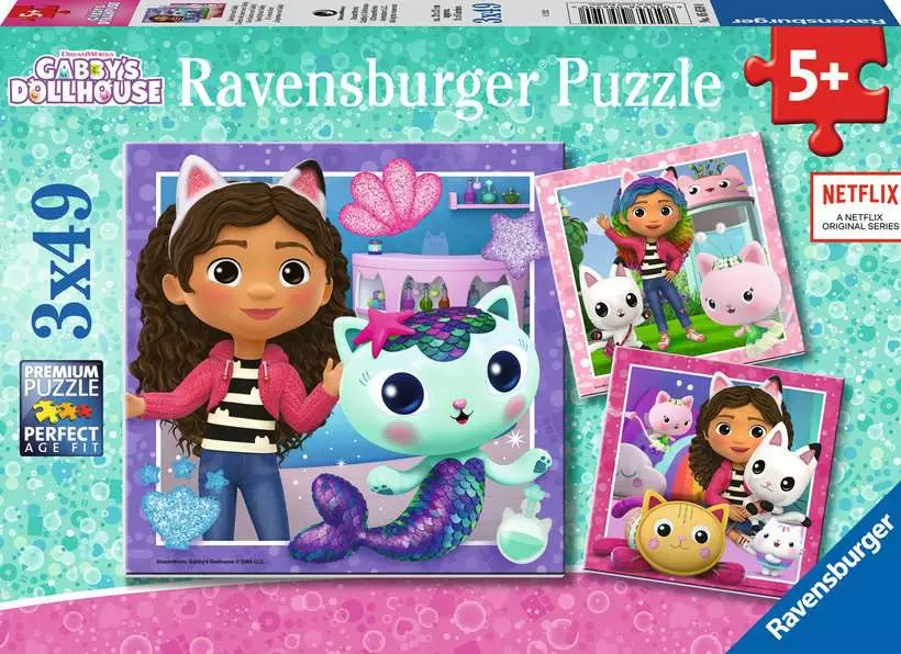 Gabby's Dollhouse: It's Meow Time! - Children's Puzzle, 3 Puzzles x 49 Pieces