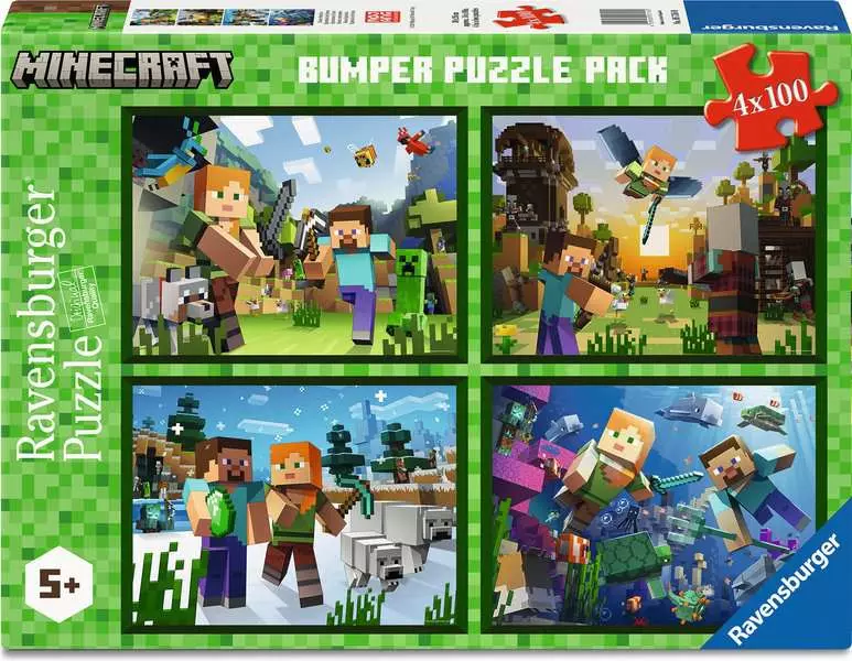 Minecraft - Bumper Puzzle Pack, 4 Puzzles x 100 Pieces