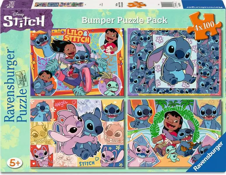 Disney Stitch - Bumper Puzzle Pack, 4 Puzzles x 100 Pieces
