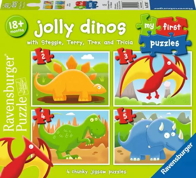 Jolly Dinos (2, 3, 4 & 5 Pieces) - 4 Jigsaw Puzzles - Children's Puzzle