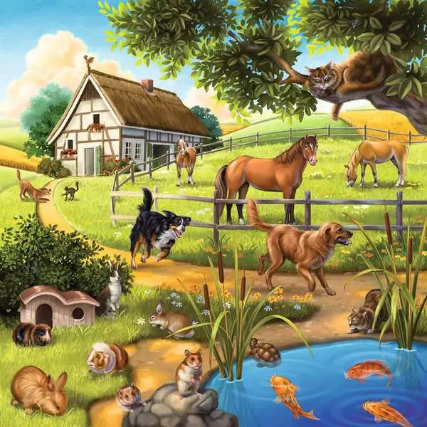 Forest/Zoo/Domestic Animals - Children's Puzzle, 3 Puzzles x 49 Pieces