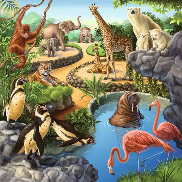 Forest/Zoo/Domestic Animals - Children's Puzzle, 3 Puzzles x 49 Pieces