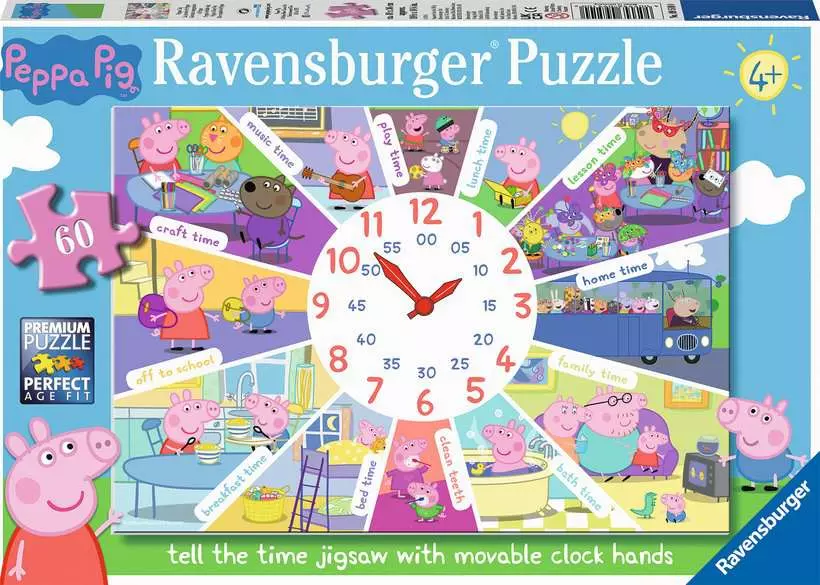 Peppa Pig: Tell the Time Clock - Children's Puzzle, 60 Pieces
