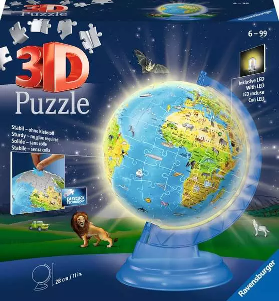Children's Globe "The Earth" with Light: Night Edition - 3D Puzzle-Ball, 180 Pieces