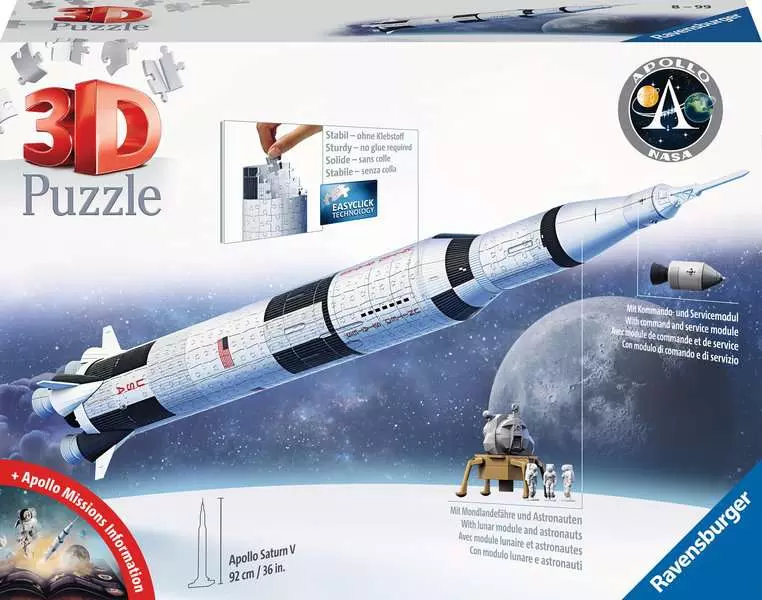 Apollo Saturn V Rocket Model with Separable Rocket Stages, Lunar Lander and Astronauts - 3D Puzzle, 440 Pieces