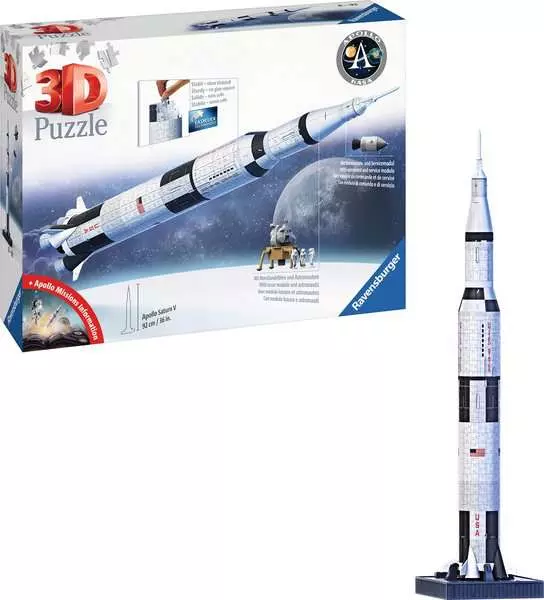 Apollo Saturn V Rocket Model with Separable Rocket Stages, Lunar Lander and Astronauts - 3D Puzzle, 440 Pieces