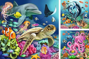 Underwater Splendor - Children's Puzzle, 3 Puzzles x 49 Pieces