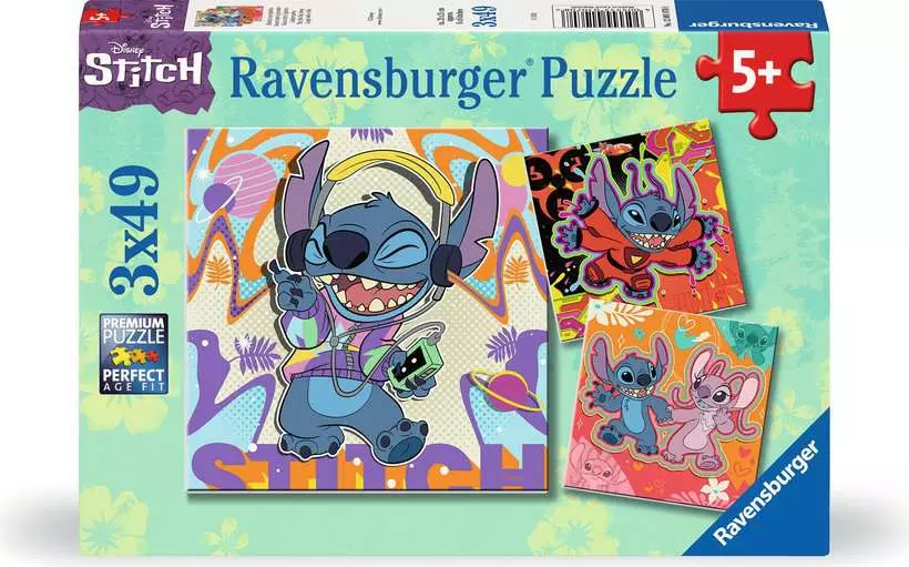 Disney Stitch: Play the Day Away - Children's Puzzle, 3 Puzzles x 49 Pieces