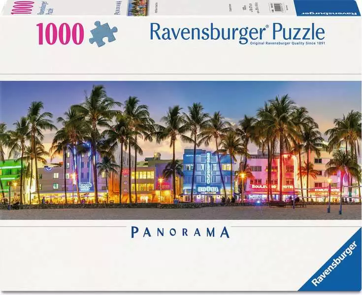 Night Glow on Ocean Drive - Panoramic Puzzle, 1000 Pieces