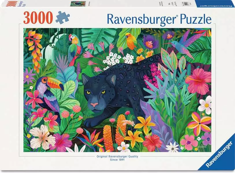 Panther in Flowery Jungle - Standard Adult Puzzle, 3000 Pieces