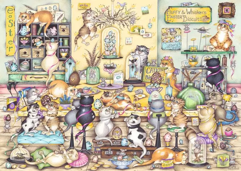 Crazy Cat's Easter Eggstravaganza - Standard Adult Puzzle, 1000 Pieces