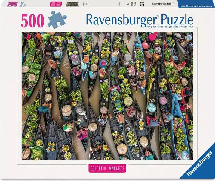 Colorful Markets: Floating Market, Indonesia - Puzzle Highlights, 500 Pieces