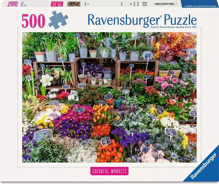 Colorful Markets: Flower Market, France - Puzzle Highlights, 500 Pieces
