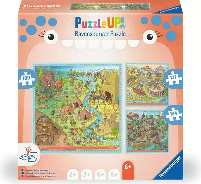 History: Stone Age, Ancient Rome, and Middle Ages (100, 121, & 144 Pieces) - Puzzle UP! - Children's Puzzle