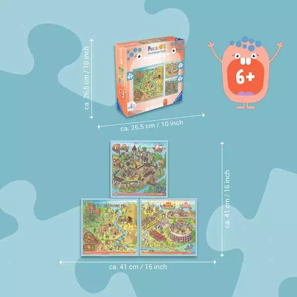 History: Stone Age, Ancient Rome, and Middle Ages (100, 121, & 144 Pieces) - Puzzle UP! - Children's Puzzle