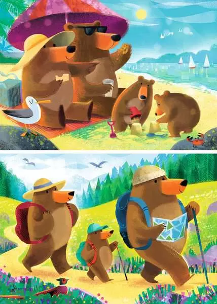 Bear Family Vacations - Children's Puzzle, 2 Puzzles x 24 Pieces