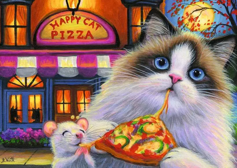 Happy Cat Pizza - Children's Puzzle, 35 Pieces