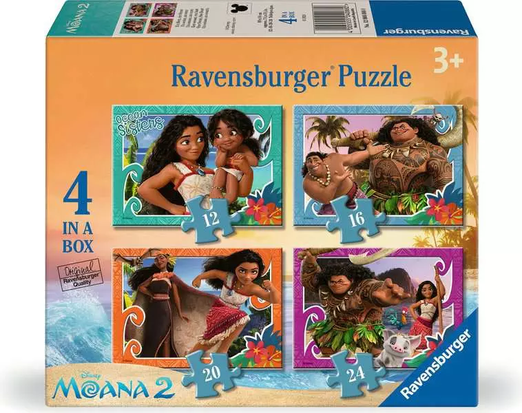 Moana 2 (12, 16, 20, & 24 Pieces) - 4 Jigsaw Puzzles - Children's Puzzle