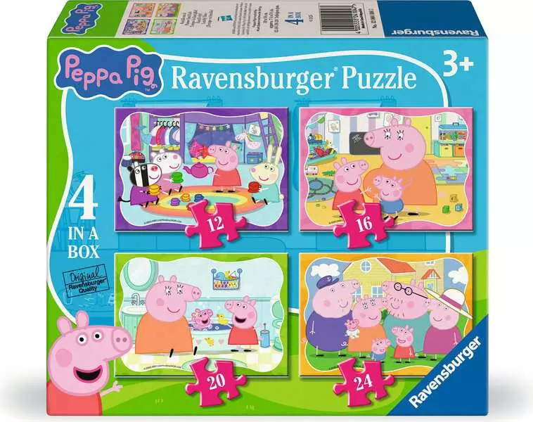 Peppa Pig (12, 16, 20, & 24 Pieces) - 4 Jigsaw Puzzles - Children's Puzzle