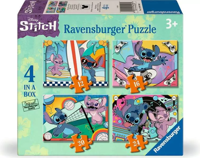 Disney: Sporty Stitch (12, 16, 20, & 24 Pieces) - 4 Jigsaw Puzzles - Children's Puzzle