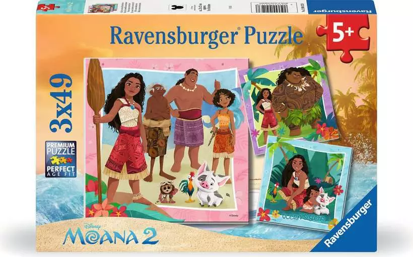 Moana 2: Off To New Adventures - Children's Puzzle, 3 Puzzles x 49 Pieces