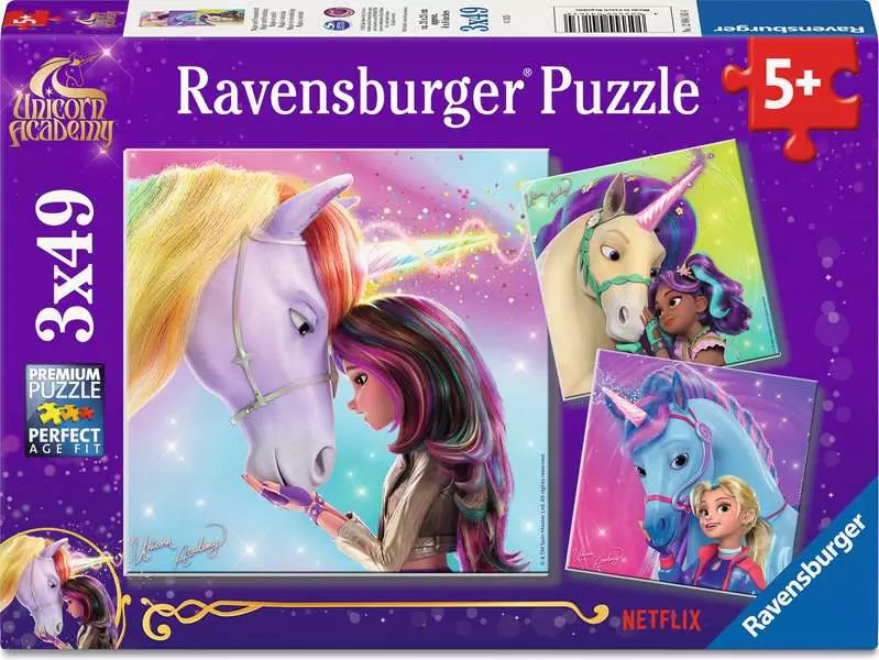 Unicorn Academy: Magic and Friendship - Children's Puzzle, 3 Puzzles x 49 Pieces