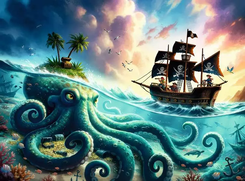 Octopus Treasure - Children's Puzzle, 100 Pieces (XXL)