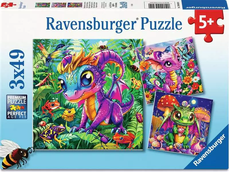 Baby Garden Dragons - Children's Puzzle, 3 Puzzles x 49 Pieces