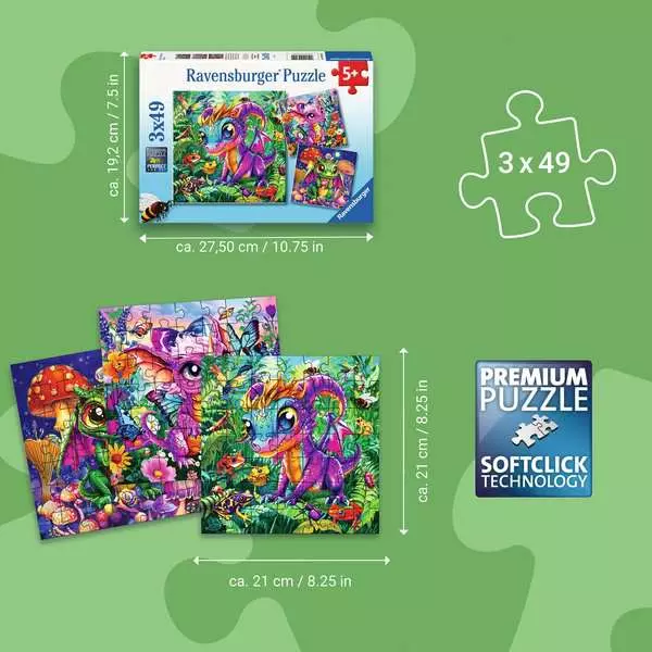 Baby Garden Dragons - Children's Puzzle, 3 Puzzles x 49 Pieces