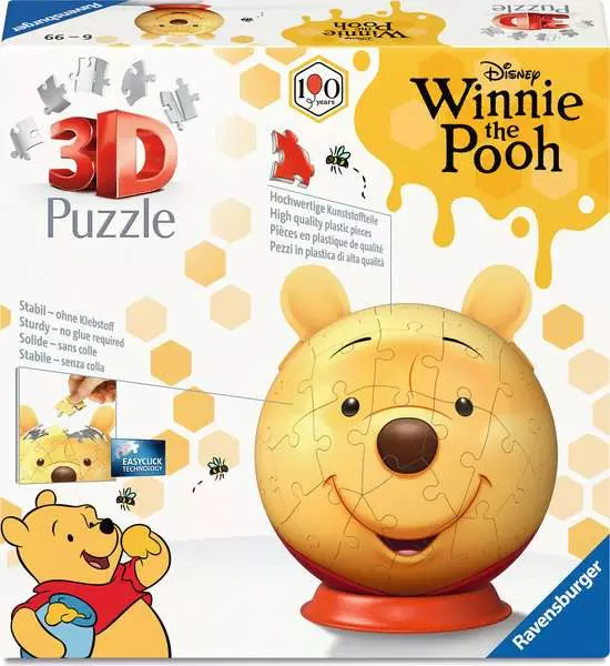 Winnie the Pooh with Ears - 3D Puzzle-Ball, 72 Pieces