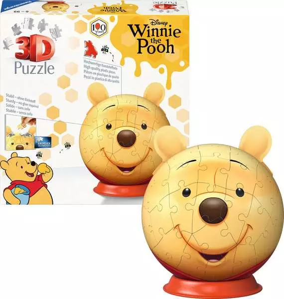 Winnie the Pooh with Ears - 3D Puzzle-Ball, 72 Pieces