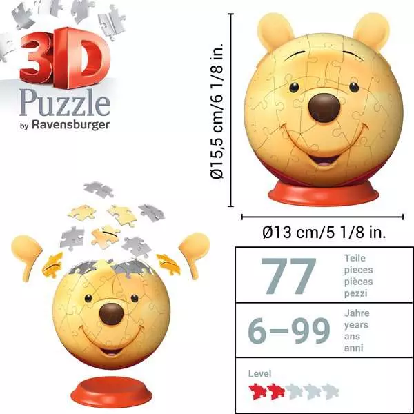 Winnie the Pooh with Ears - 3D Puzzle-Ball, 72 Pieces
