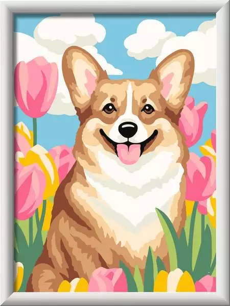 CreArt: Floral Corgi - Painting By Numbers, 7 x 10