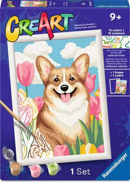CreArt: Floral Corgi - Painting By Numbers, 7 x 10