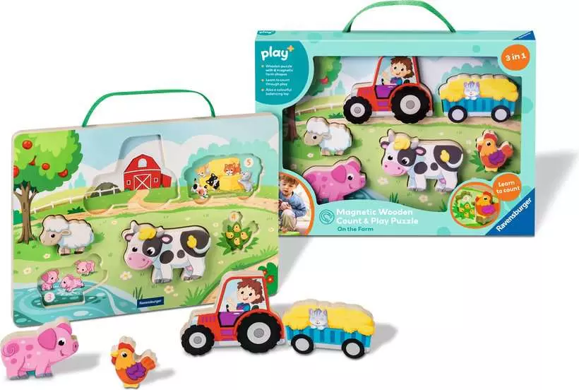Play+ Magnetic Wooden Count & Play Puzzle: On the Farm