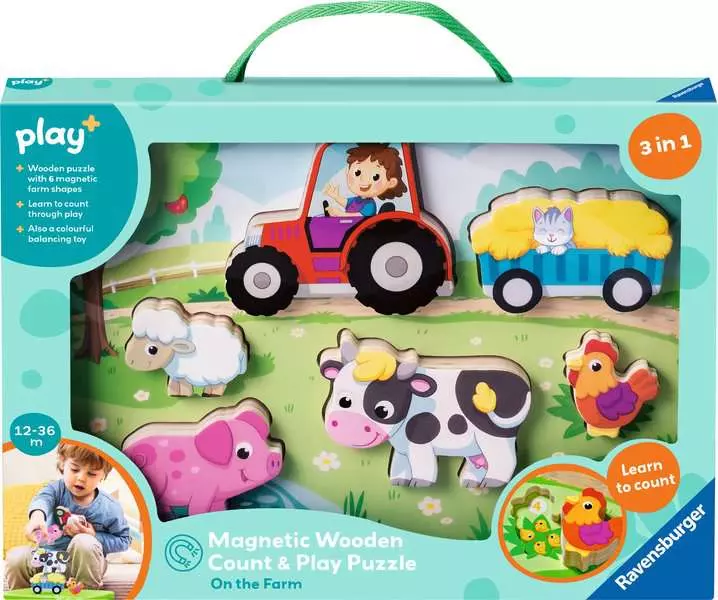 Play+ Magnetic Wooden Count & Play Puzzle: On the Farm