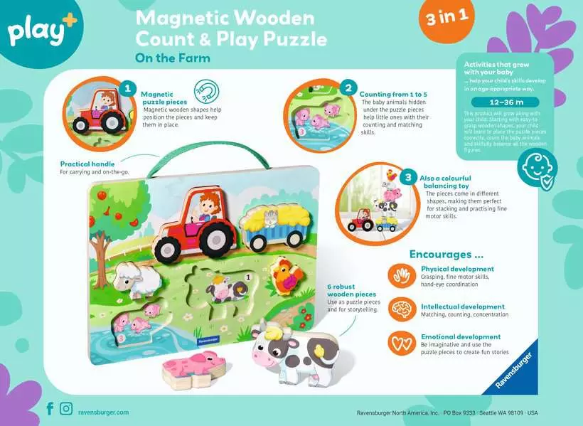 Play+ Magnetic Wooden Count & Play Puzzle: On the Farm