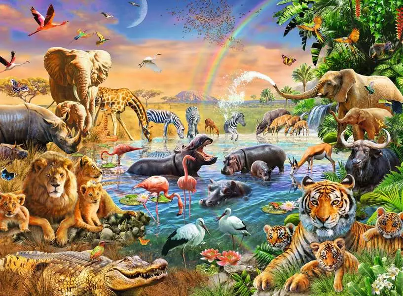 Savannah Jungle Waterhole - Children's Puzzle, 100 Pieces (XXL)